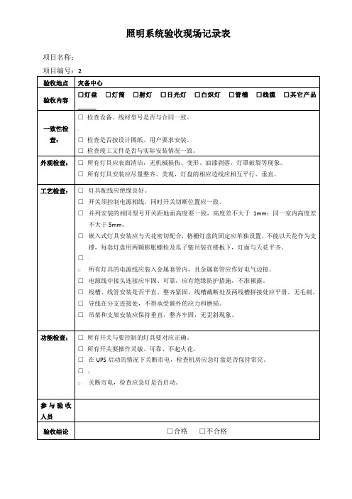照明系统验收现场记录表