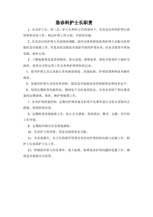 急诊科护士长岗位职责