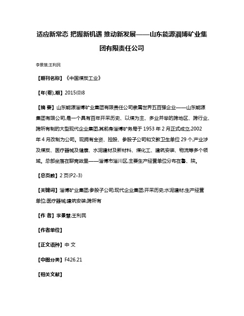 适应新常态 把握新机遇 推动新发展——山东能源淄博矿业集团有限责任公司