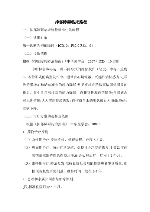 抑郁症临床路径【范本模板】