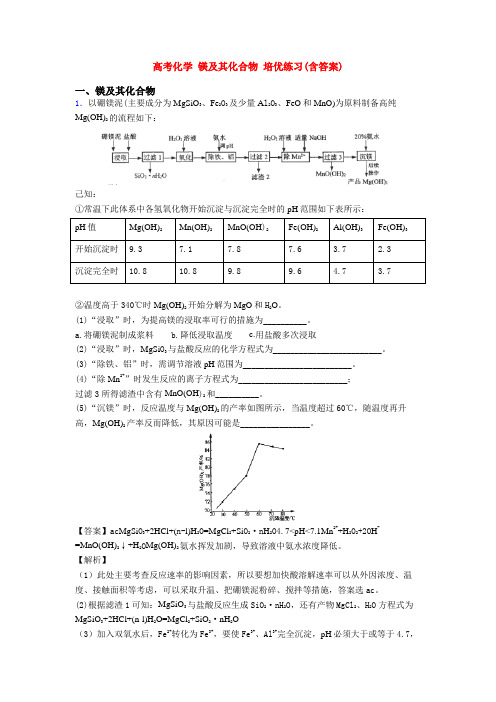 高考化学 镁及其化合物 培优练习(含答案)