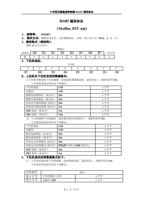 带铁芯超温报警RS485 MODBUS通信协议
