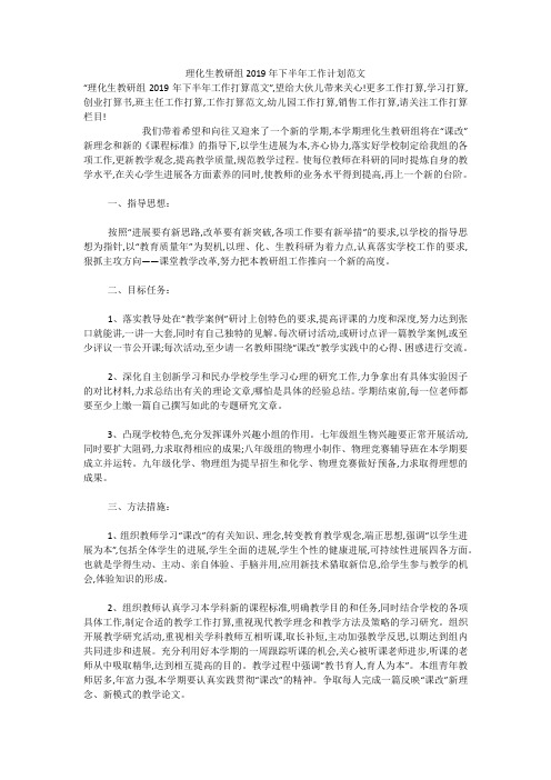 理化生教研组2019年下半年工作计划范文