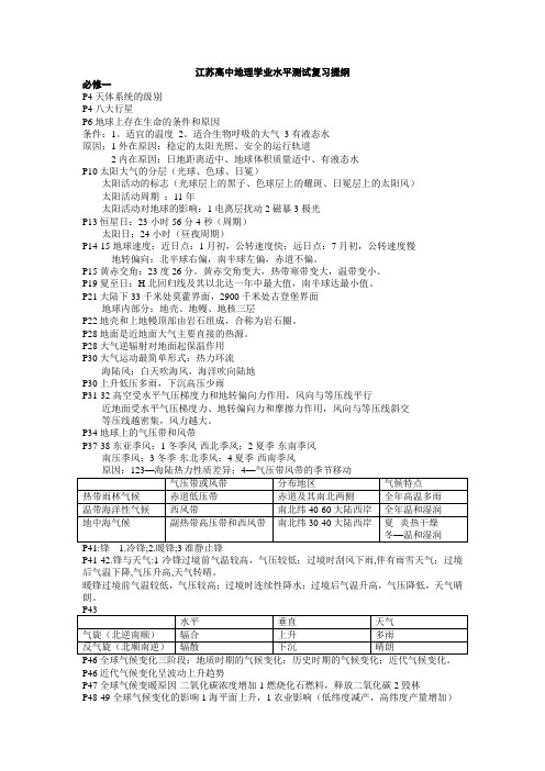 江苏高中地理学业水平测试复习参考提纲