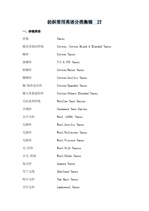 纺织常用英语分类集锦ZT