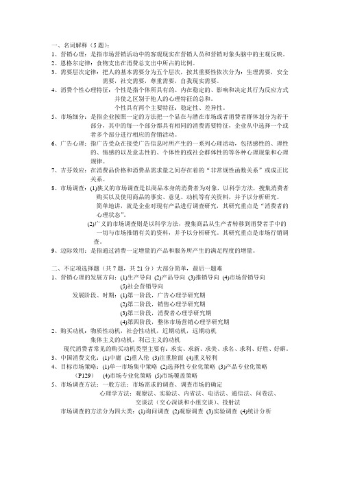 营销心理学复习重点