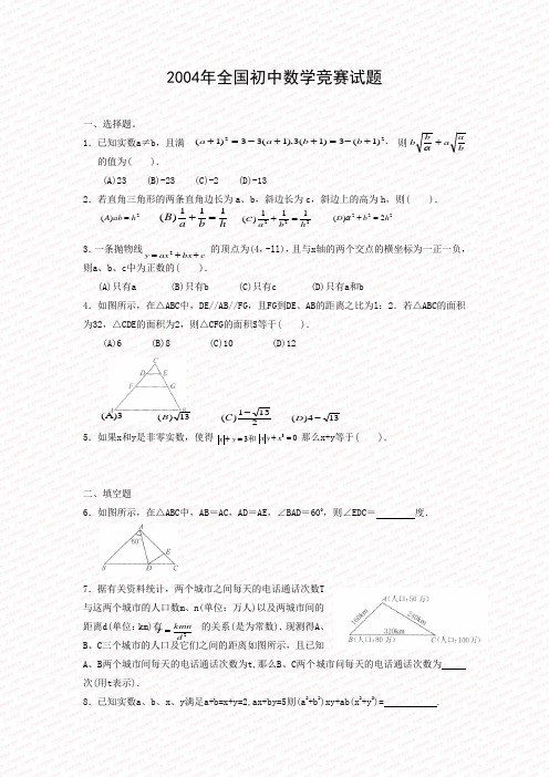 2004年全国初中数学竞赛试题