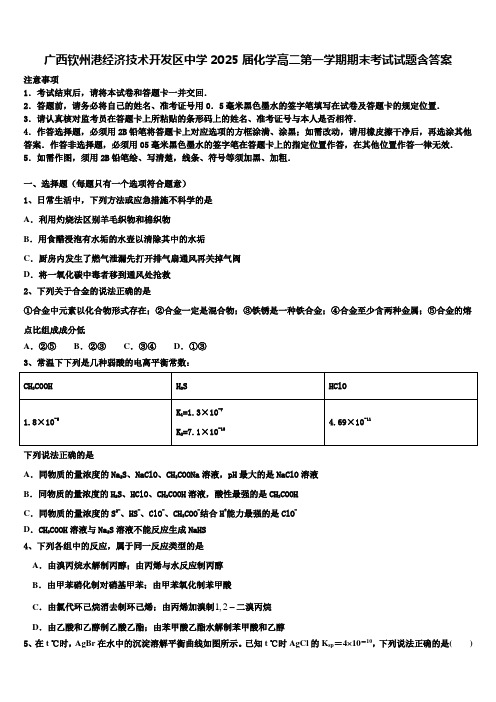广西钦州港经济技术开发区中学2025届化学高二第一学期期末考试试题含答案