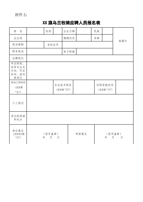 XX旗乌兰牧骑应聘人员报名表【模板】