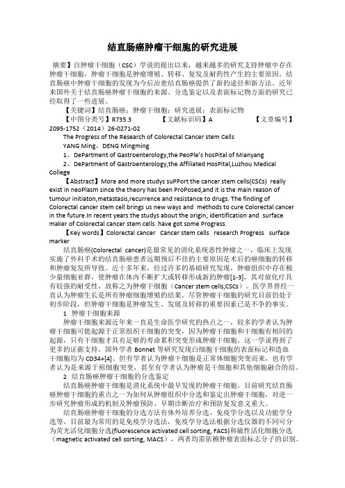 结直肠癌肿瘤干细胞的研究进展