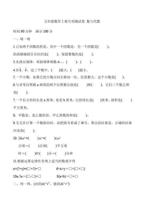 五年级数学上册专项测试卷 数与代数  人教版 (有答案)