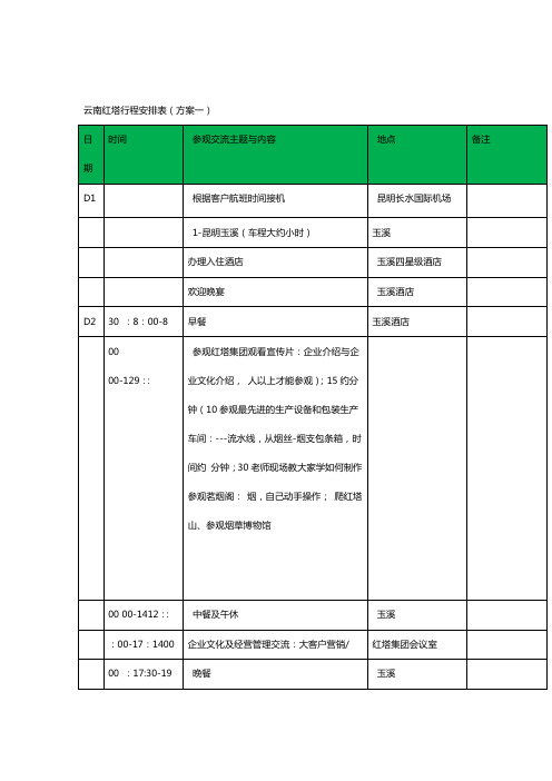 商务考察行程安排表汇总