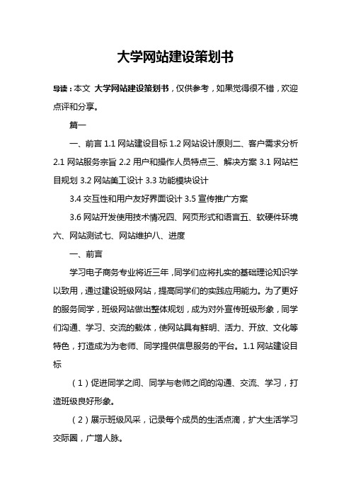 大学网站建设策划书