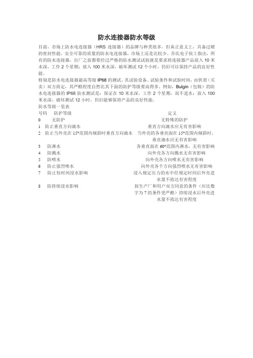防水连接器防水等级