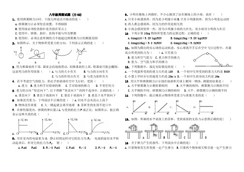 2020--2021学年人教版八年级下册物理第七章周测试题力