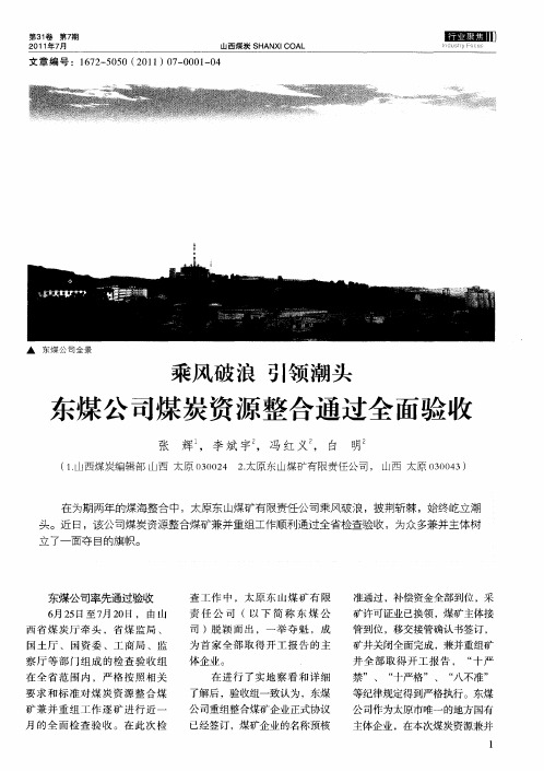 乘风破浪 引领潮头东煤公司煤炭资源整合通过全面验收