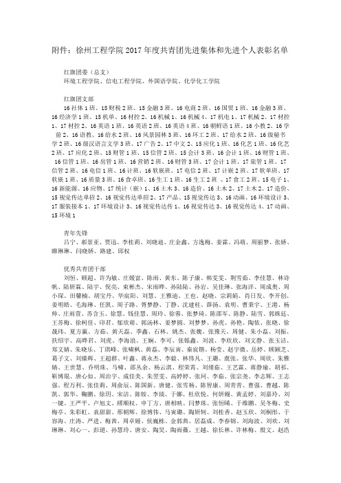 徐州工程学院2017年度共青团先进集体和先进个人表彰
