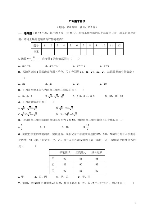 2018年春人教版八年级数学下册(广西)期末测试