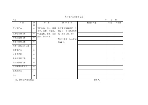 各种登记本检查登记表