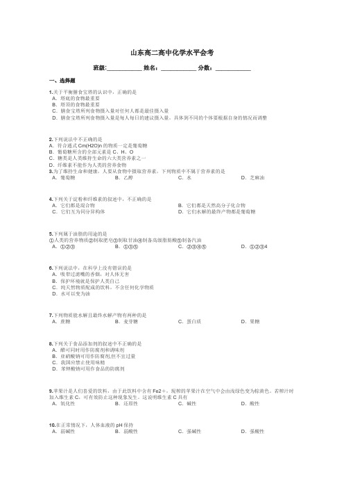 山东高二高中化学水平会考带答案解析
