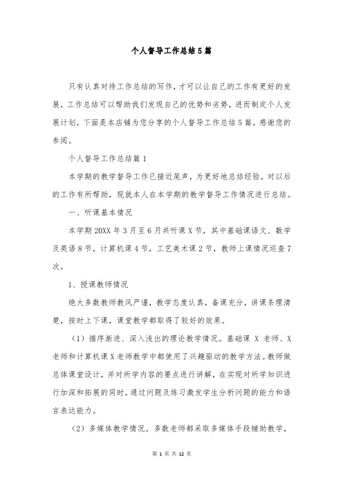 个人督导工作总结5篇