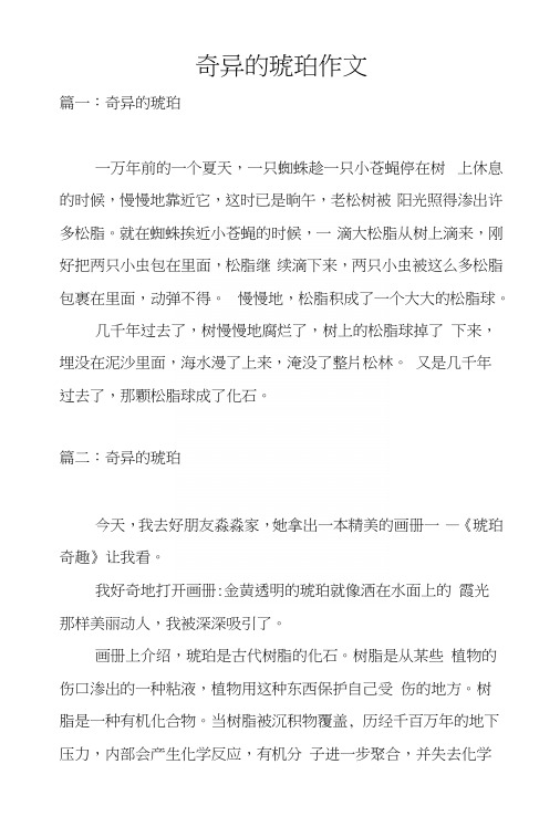 奇异的琥珀作文