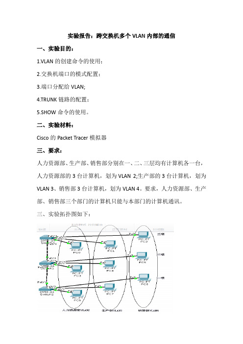 实验报告：跨交换机多个VLAN内部的通信