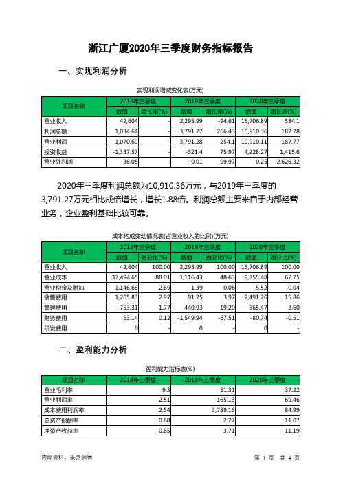 浙江广厦2020年三季度财务指标报告