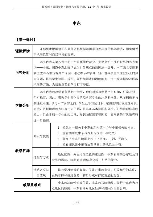 鲁教版(五四学制)地理六年级下册：8.1 中 东 教案设计