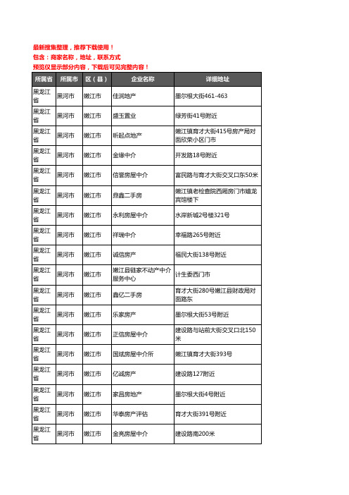 新版黑龙江省黑河市嫩江市房屋中介企业公司商家户名录单联系方式地址大全25家