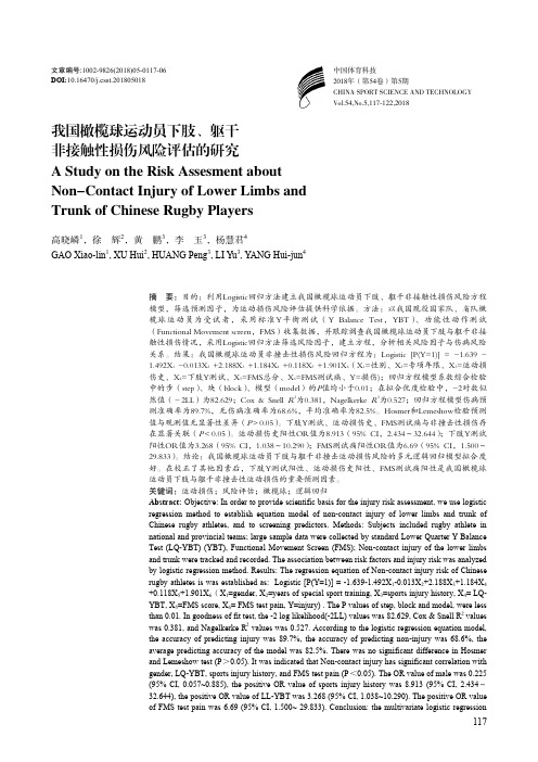 我国橄榄球运动员下肢、躯干非接触性损伤风险评估的研究