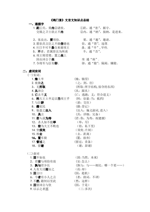 高中语文《鸿门宴》知识点总大全结,一词多义,通假字,词类活用,虚词实词,特殊句式等