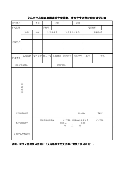 义务教育段资助申请表