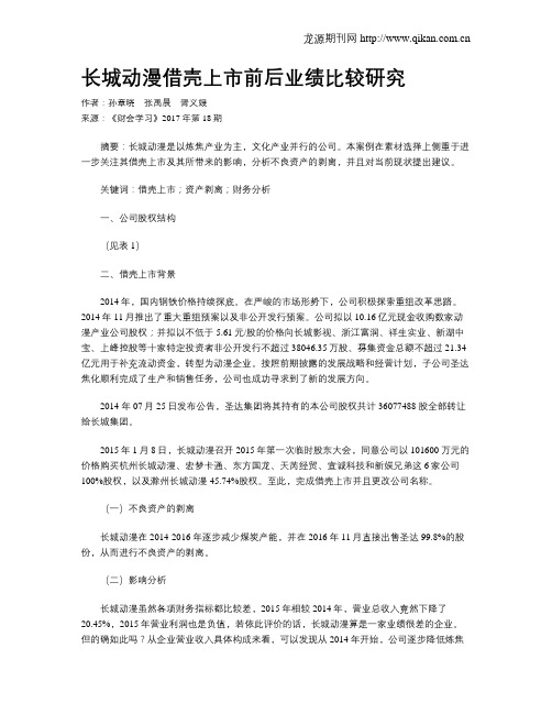 长城动漫借壳上市前后业绩比较研究