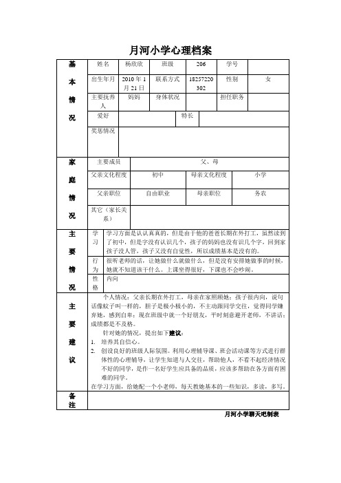 206班特殊学生心理档案