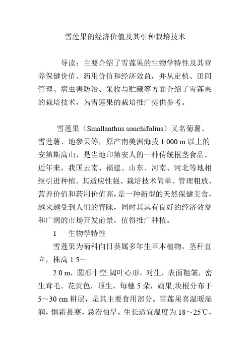 雪莲果的经济价值及其引种栽培技术