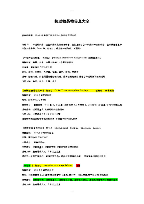 抗过敏药物信息大全
