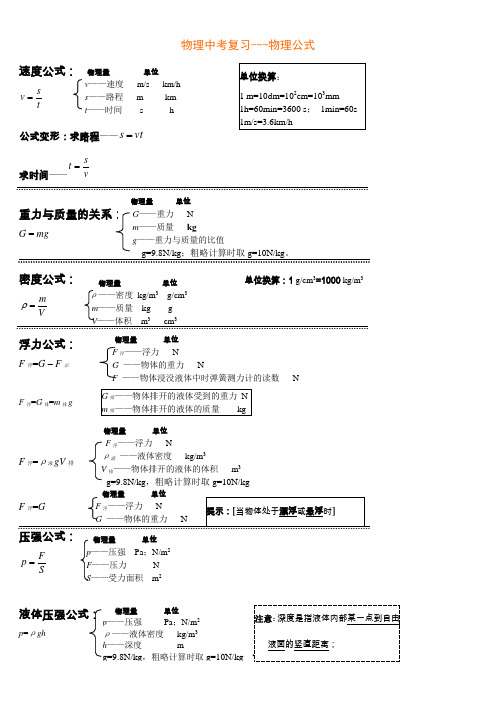初中物理公式大全