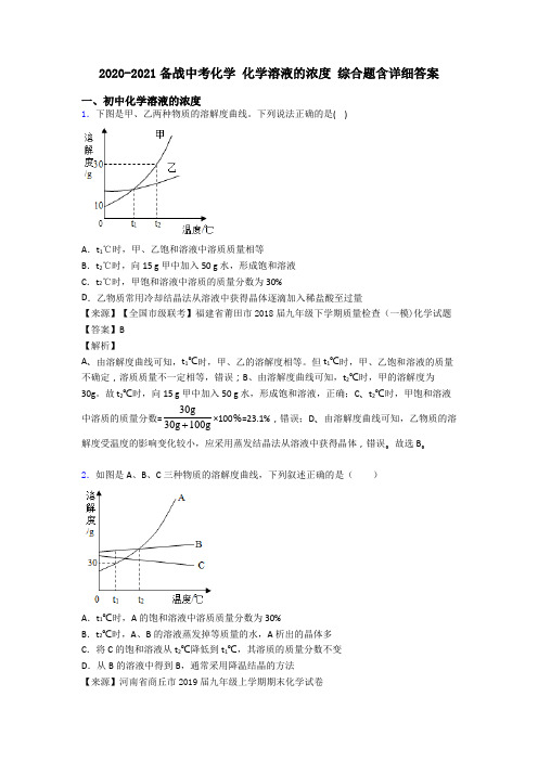 2020-2021备战中考化学 化学溶液的浓度 综合题含详细答案