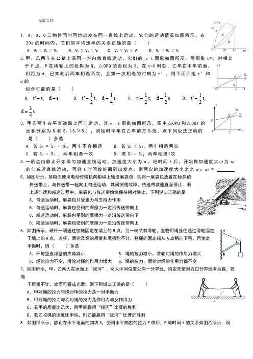 人教版物理必修一必修二综合测试含问题详解