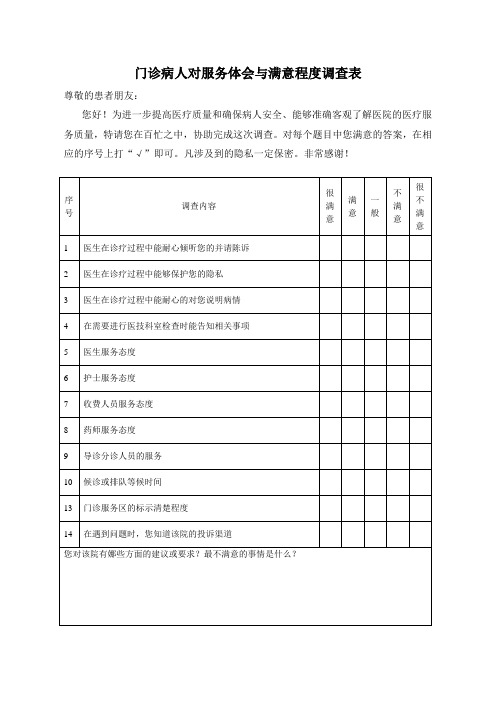 医院门诊病人服务满意度调查