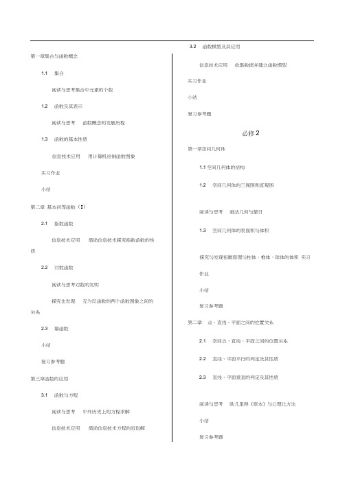 人教版高中数学必修选修目录(20200818111336)