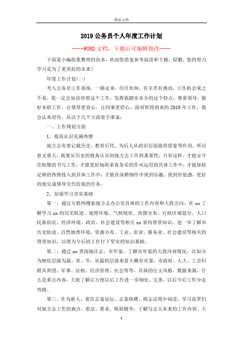 2019公务员个人年度工作计划