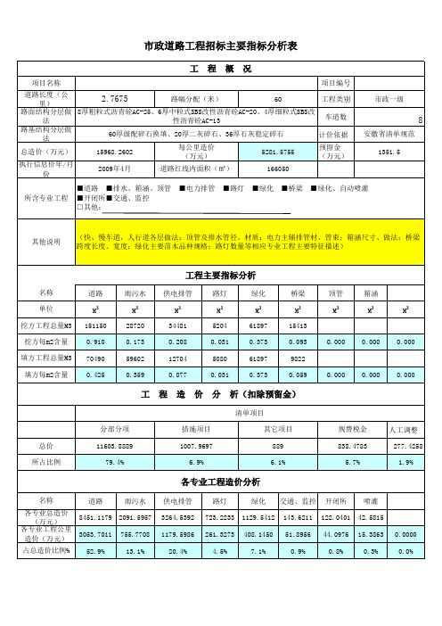 建设项目经济指标表(参考模板)