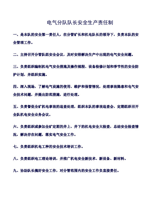 精品范文--电气分队队长安全生产责任制