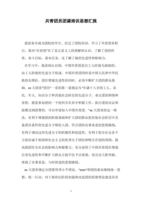 共青团员团课培训思想汇报