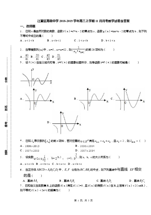 江夏区高级中学2018-2019学年高三上学期11月月考数学试卷含答案