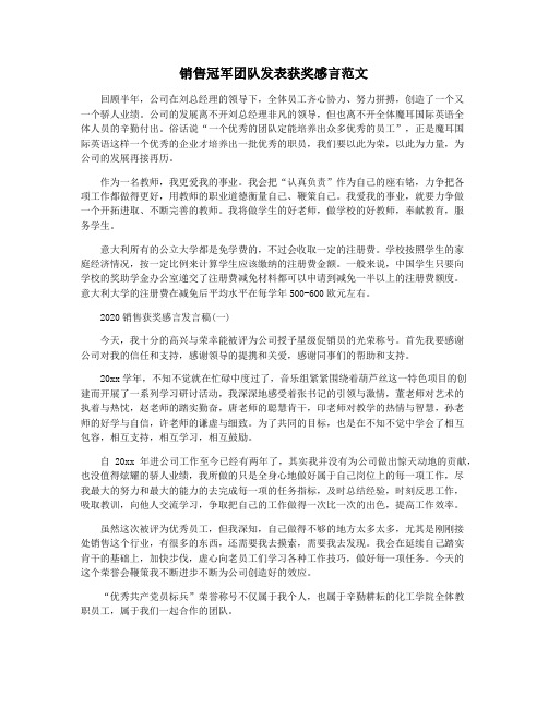 销售冠军团队发表获奖感言范文