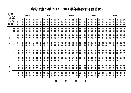 三店街宋寨小学2013—2014学年度春季课程总表5.1t