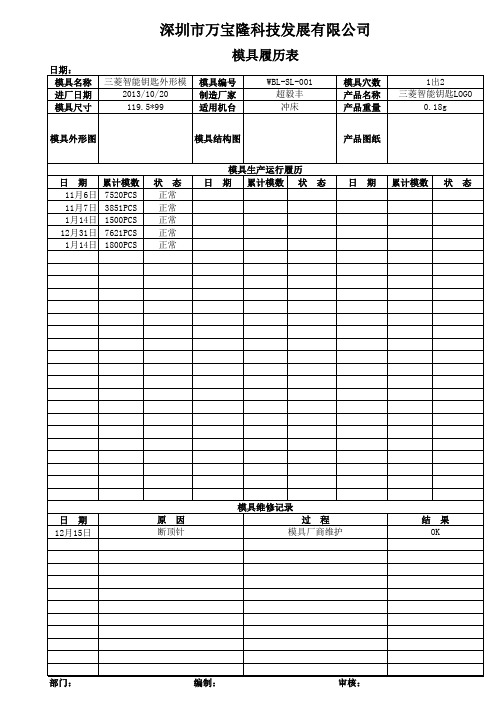 万宝隆模具履历表